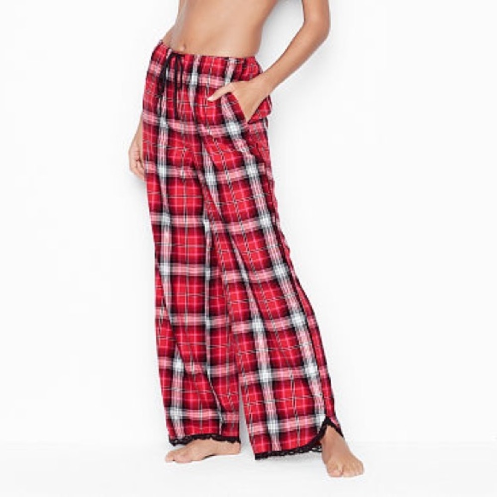 Red Plaid Wide-Leg Pajama Pants - Women